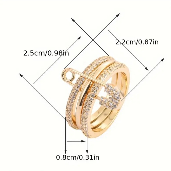 🧷 New! Dazzling Cubic Zirconian Safety Pin Multi-Layered Fashion Ring Size 8 - Picture 9 of 10